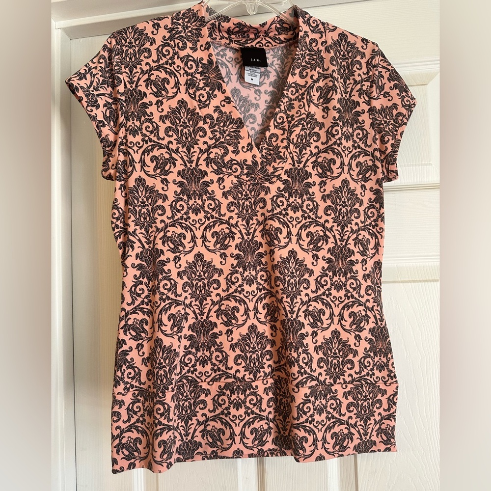 j.t.b Fitted Pink and Black Polo Cap Sleeve Blouse